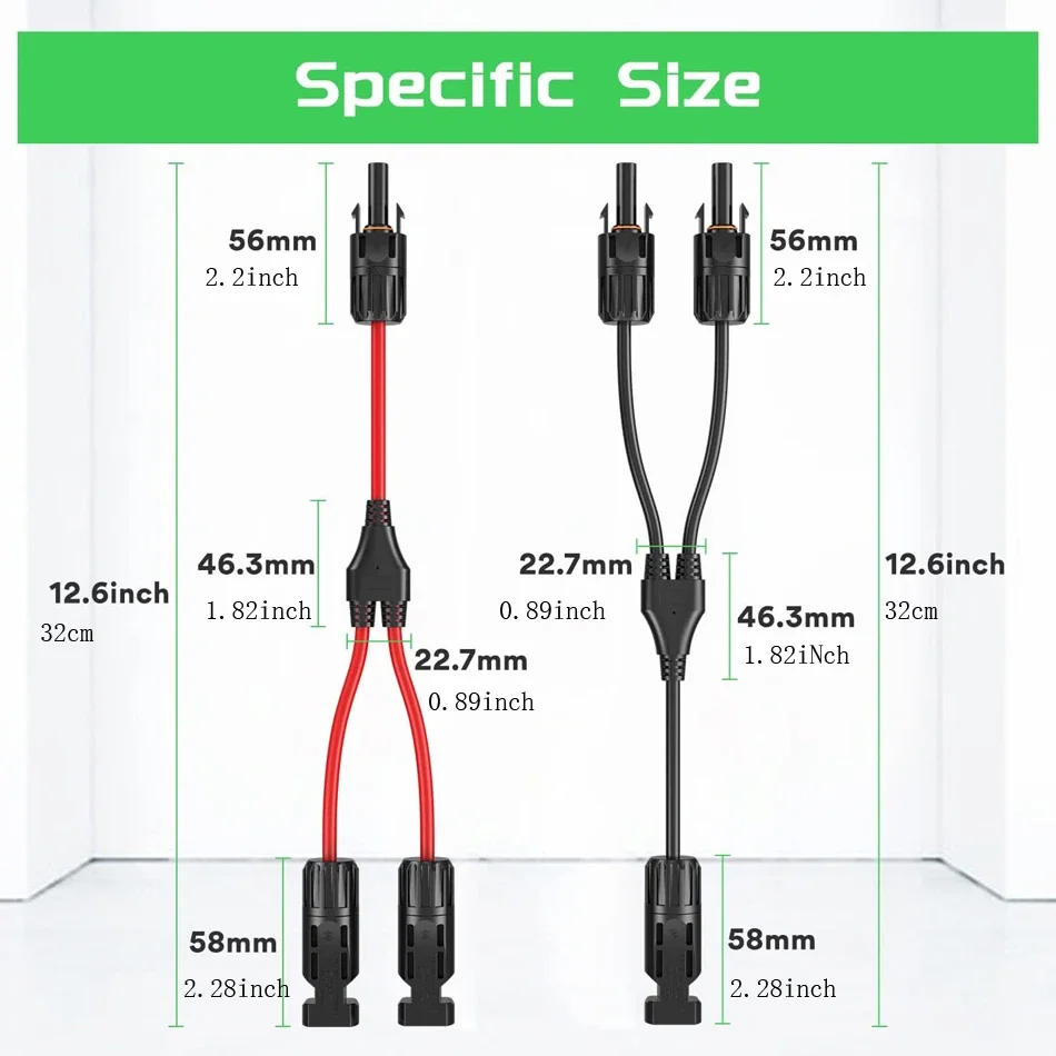 Power Solar Connectors 30A Y-Branch Cable, Solar Cable Parallel Adaptor in Pair for Solar Panel 1*M/FF+1*F/MM black red Power