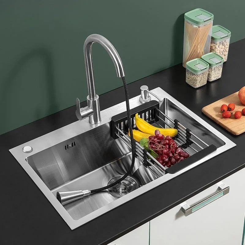 Household kitchen sink, vegetable washing basin, silver 304 stainless steel handmade small sink, double sink converted to large