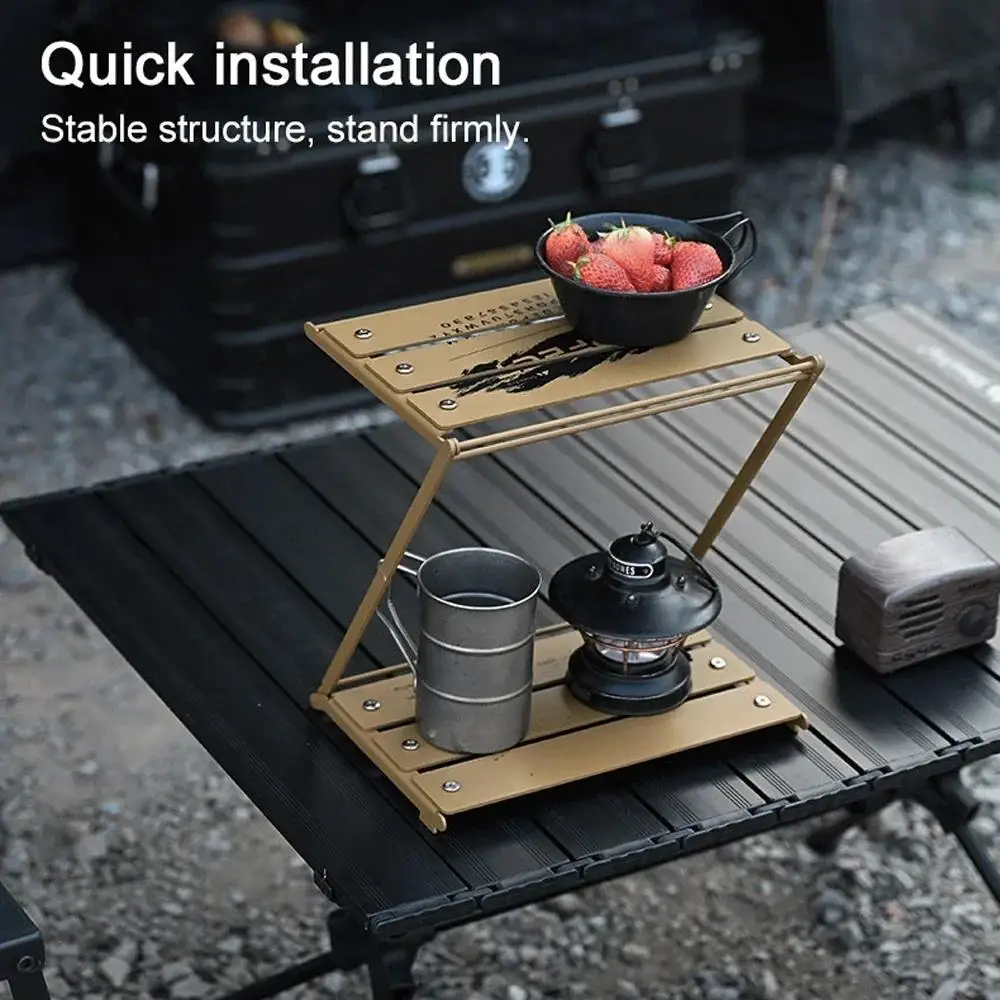 Camping Folding Storage Rack Outdoor Tableware Cookware Aluminum Alloy 2-tier Storage Bracket Storage Rack Picnic Tools Shelf