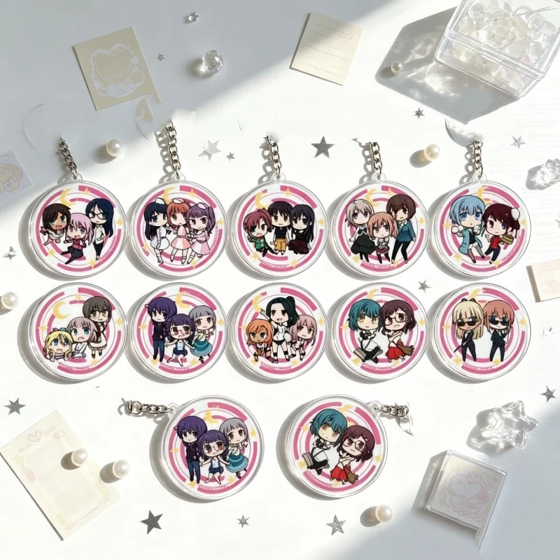 Alice Gear Aegis Cartoon Keychain Game Acrylic Key Chains Fumika Momoshina/Yotsuyu Hirasaka Bag Hat Jewlery Collectible6CM Gifts
