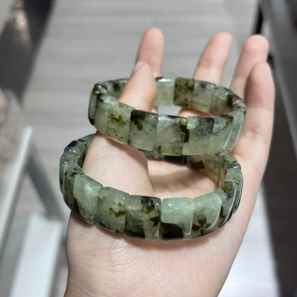 1PC Natural Prehnite Quartz Bangle Crystal Gemstone Bracelet for Healing Chakra Reiki Yoga Fashion Energy Jewelry