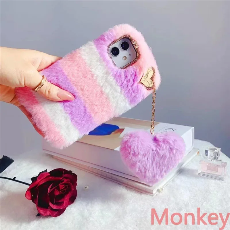 Lady Gift Cases For Samsung Galaxy A34 A54 A24 A14 A04E A15 M13 A25 S23 S22 Ultra S21 FE Furry Fluffy Warm Soft Fur Phone Case