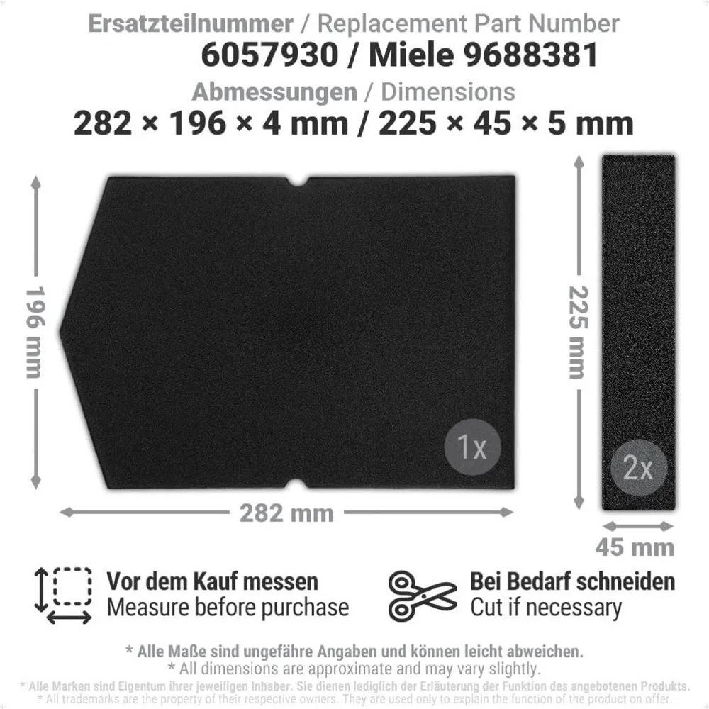 Dryer Filter Sponge Filter Compatible with Miele 9688381 + 6057930 Accessories Filter Set Heat Pump Dryer Replacement