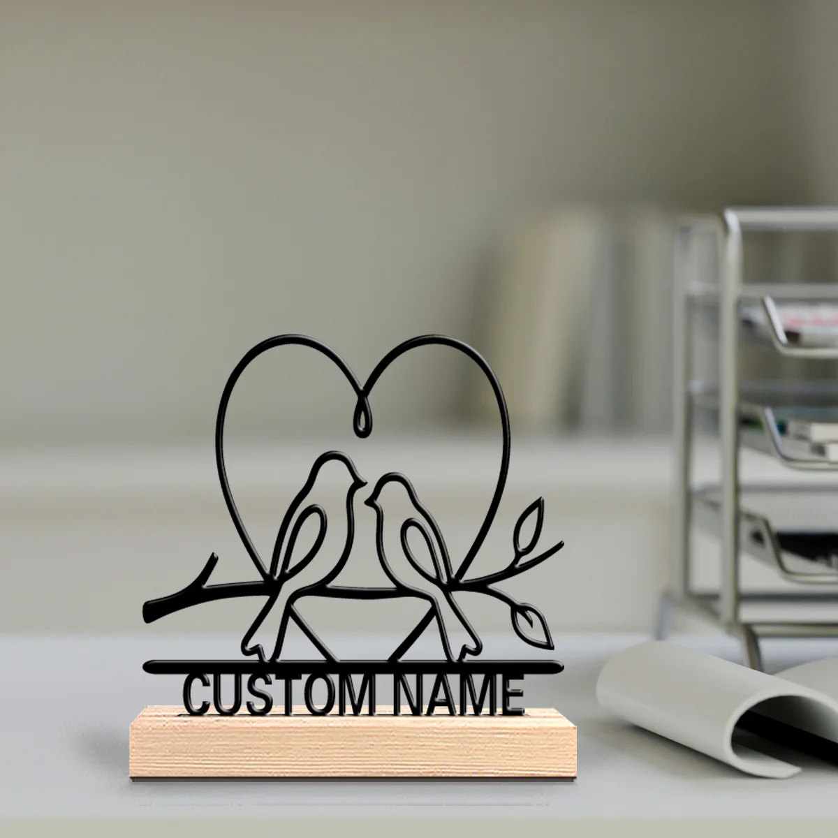 Leiothrix – cadeau vintage personnalisé avec support en bois, adapté à la décoration de bureau, de chambre à coucher, de bureau, 1 pièce