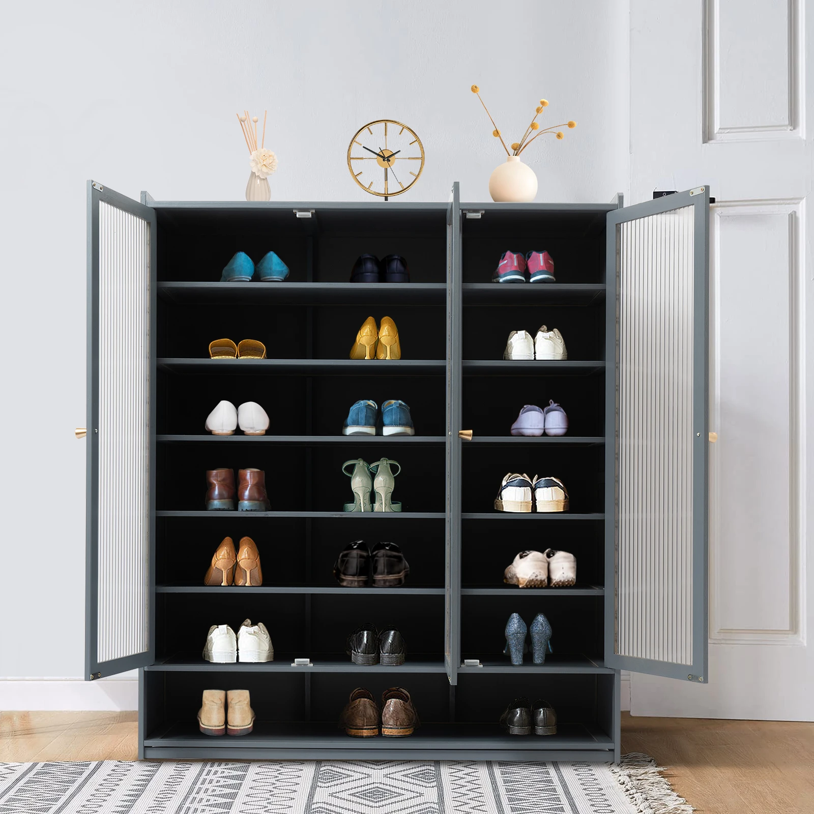 8 Tiers Shoe Rack Shoes Storage Organizer Cabinet Shoe Furniture  Shoe-shelf 3 Doors