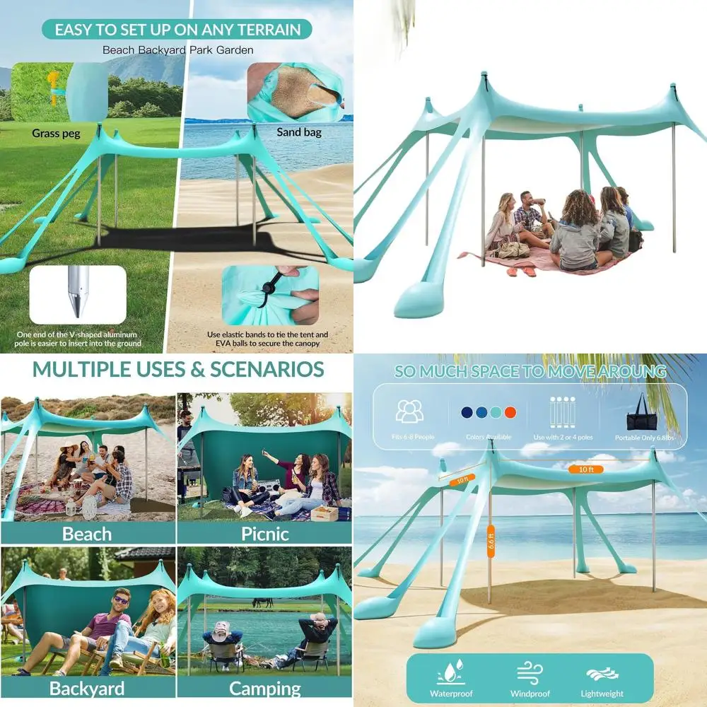 

Портативная пляжная палатка с пескозагрузочными мешками, опорами и сумкой для переноски для активного отдыха на природе