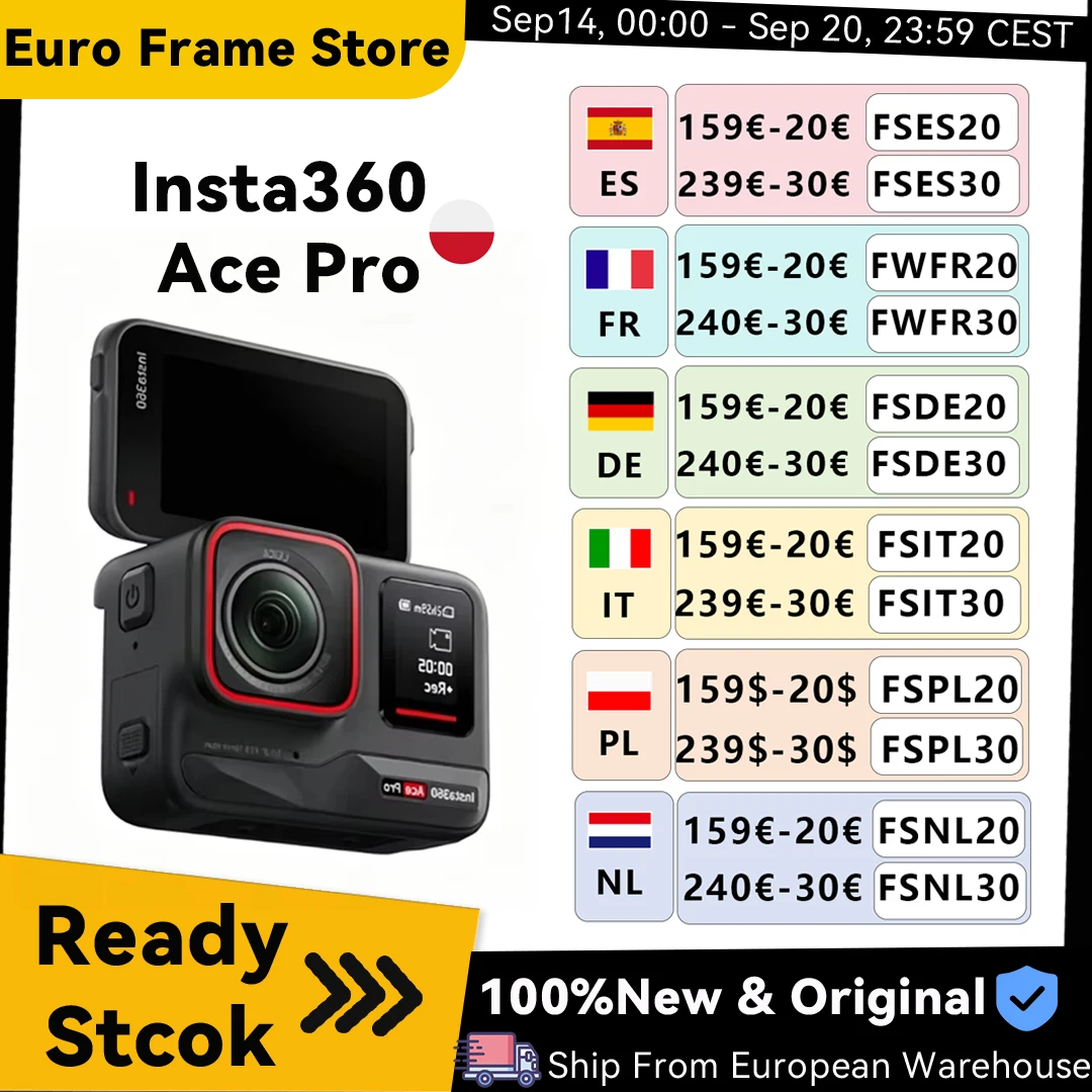 EU-Lagerbestand Insta360 Ace Pro Action-Kamera mit Leica 1/1.3 " Sensor, 2,4 " Flip-Touchdisplay, 8K HDR, magnetischer Halterung, Schutzgehäuse Ace Pro