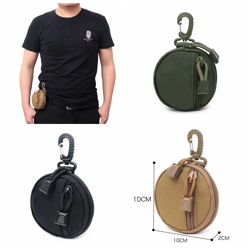 Multifunctional Waterproof Wallet Outdoor Camping Key Coin Case Portable Round Wear-resistant MOLLE Money Bag