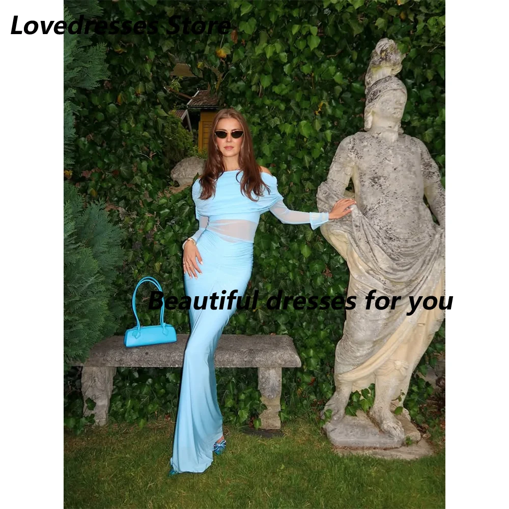 

Sky Blue Evening Dresses for Women Off Shoulder Floor-Length Straight Prom Formal Wedding Guest Special Events Gala Customized