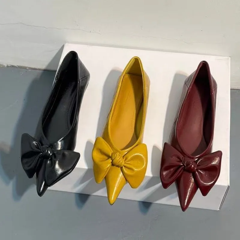 

Spring Summer New Arrival Flats Shoes Gentle Bow-Knot Design Shoes Women Commuter Versatile Soft Leather Single Shoes 256