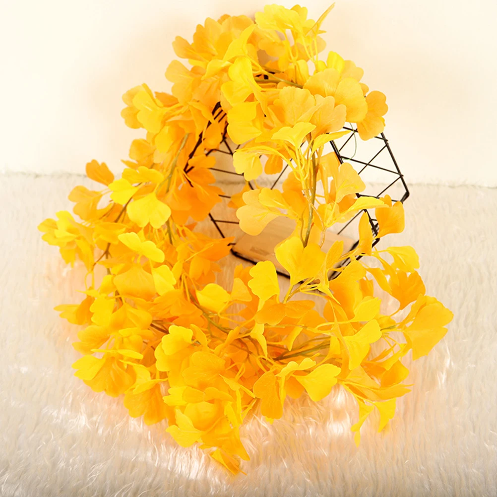 

2m Simulation Artificial Vine Ginkgo Leaf Rattan Leaves Eco-Friendly Hanging Garland Decoration for Home Office Shelf Wall