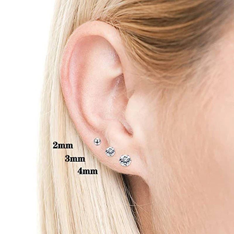 WKOUD 18 Pairs Hypoallergenic Small Stud Earrings Women Men Stainless Steel Ball Stud Earrings Set Cartilage Piercing Jewelry