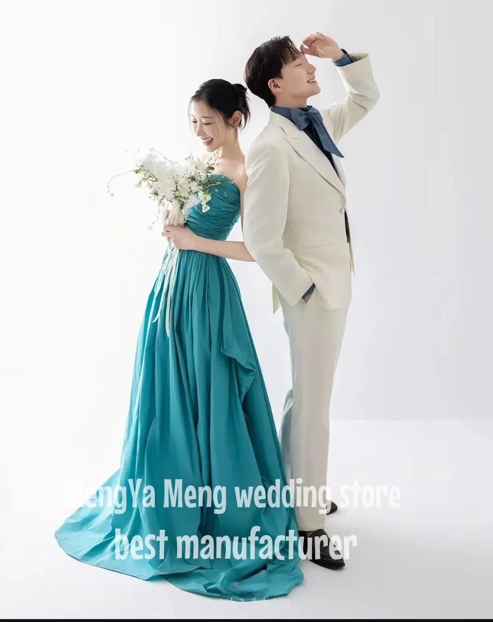 فستان سهرة أنيق من ZHUISHU باللون الفيروزي الفيروزي من الساتان مع حمالات عالية الشق على شكل حرف a فستان زفاف الضيوف حسب الطلب