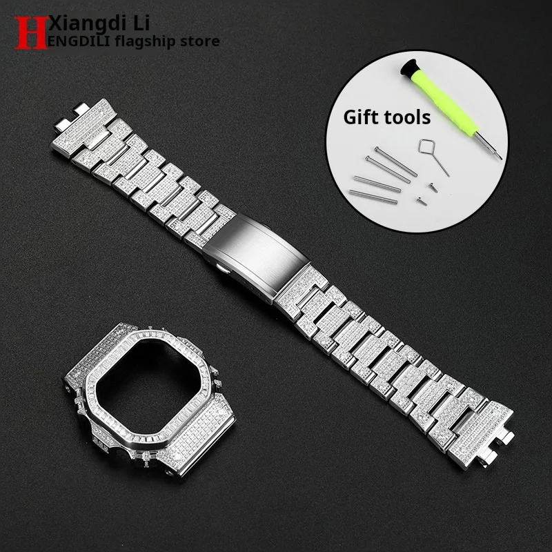 Stainless steel WatchBand Case Accessories For Casio G-SHOCK GMW-B5000 Gmw b5000 Strap Men Modified bezel Watch strap Bracelet