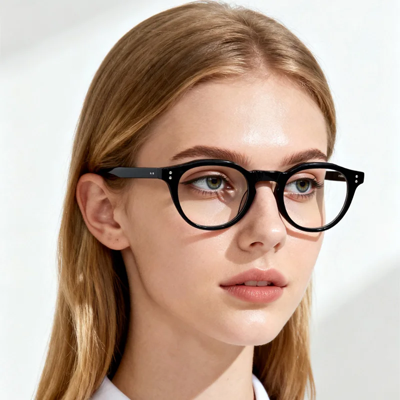 Retro Fashion Women's Optical Glasses Acetate Round Frame Men's Trendy Decorative Glasses Clear Lenses Metal Hinges