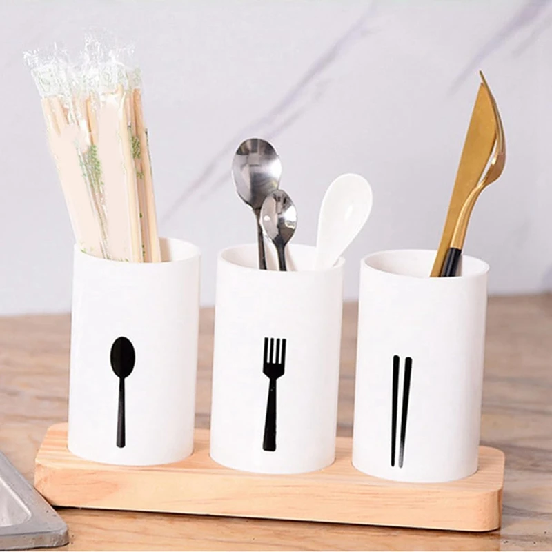 Utensil Holder For Kitchen Counter With Wooden Base Large Round Cooking Utensil Holder Durable Easy Install Easy To Use