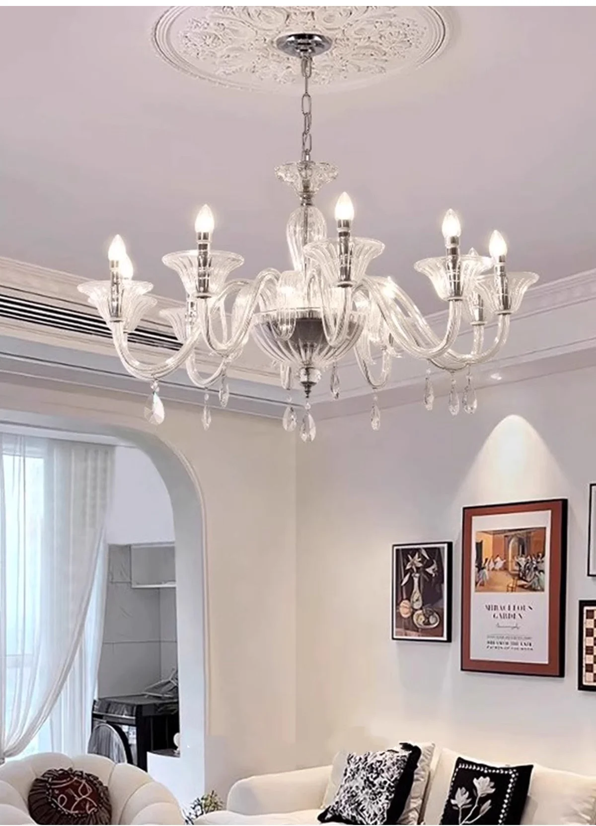 French Candle E14 Chandelier Living Room Creamy Pendant