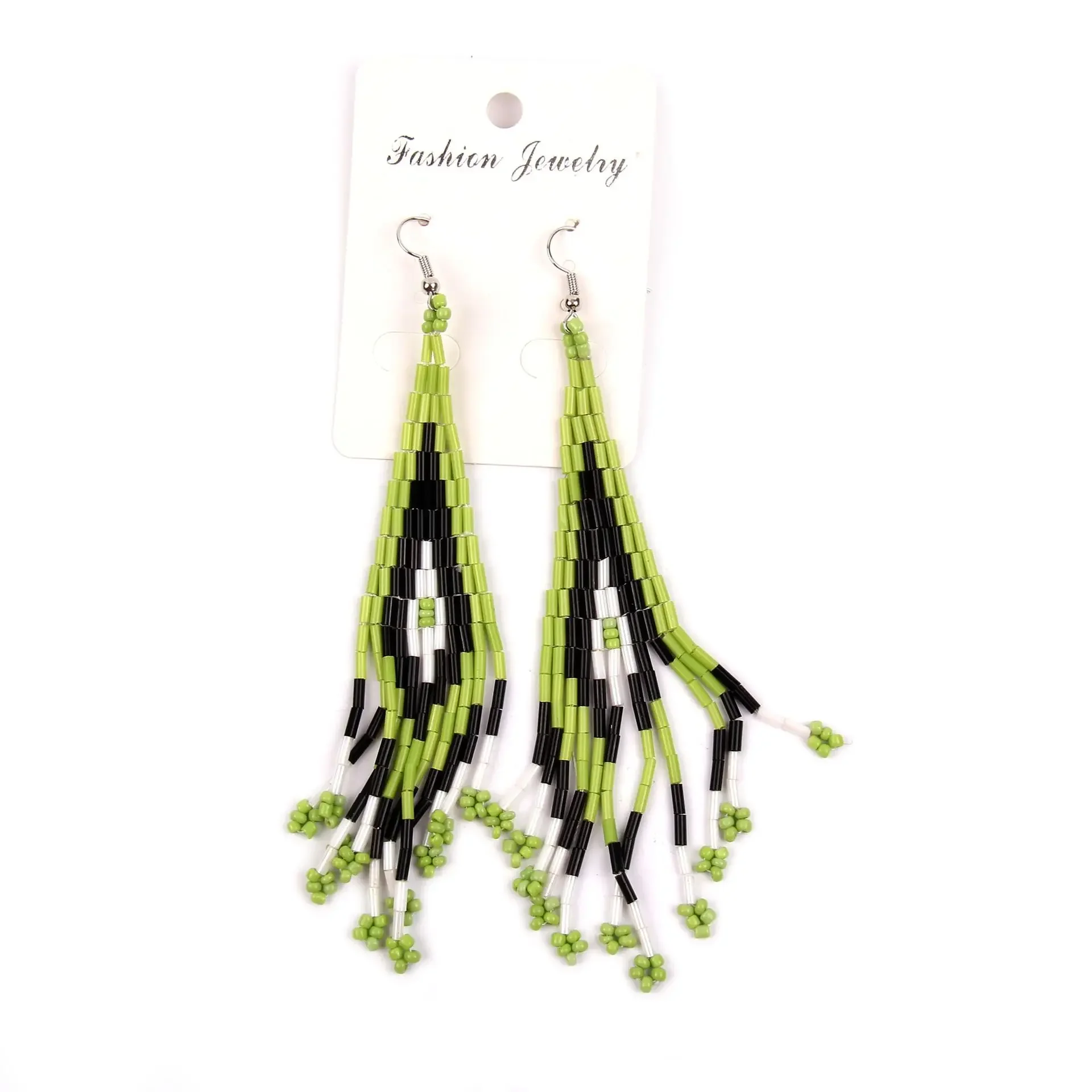 

Fringe Earrings Hand knitting Beading Bohemian fashion Splicing Short pipe multi-storey geometry Rice Bead Earrings