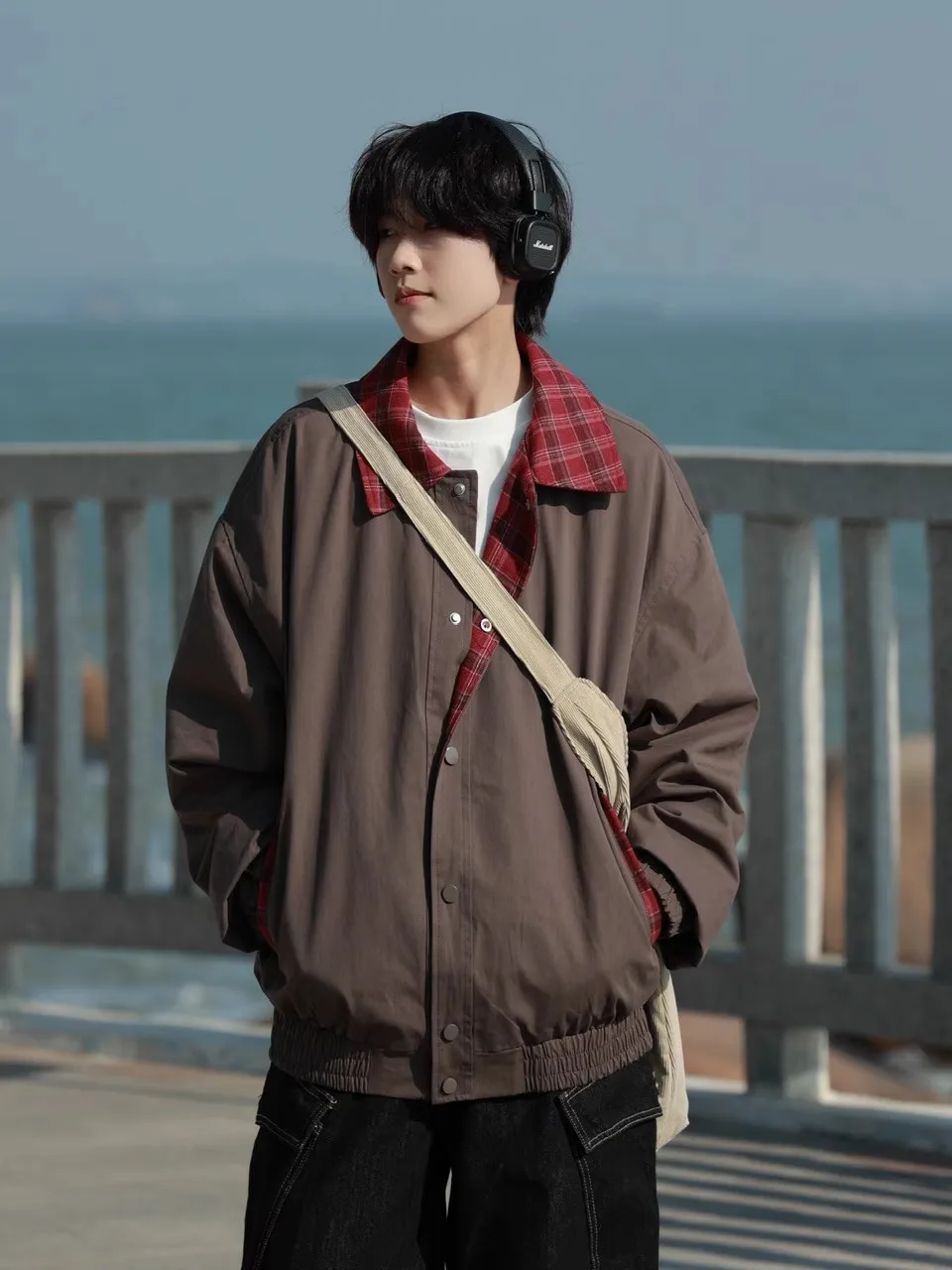 

Ретро цветная клетчатая куртка в стиле ретро, свободная повседневная мужская верхняя одежда из чистого хлопка на молнии, осенний сезон, молодежная модная базовая одежда