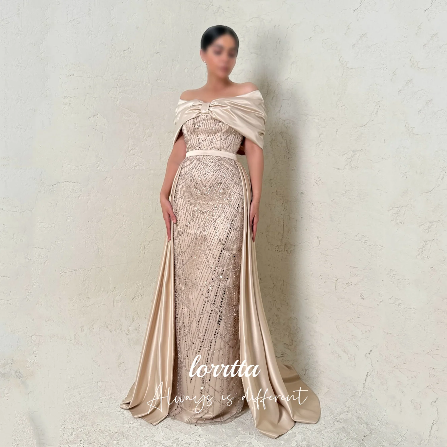 

Lorrtta Vestidos De Fiesta Evening Dresses for Special Occasions Customized Beads Elegant Party Dresses Champagne Color Shoulder