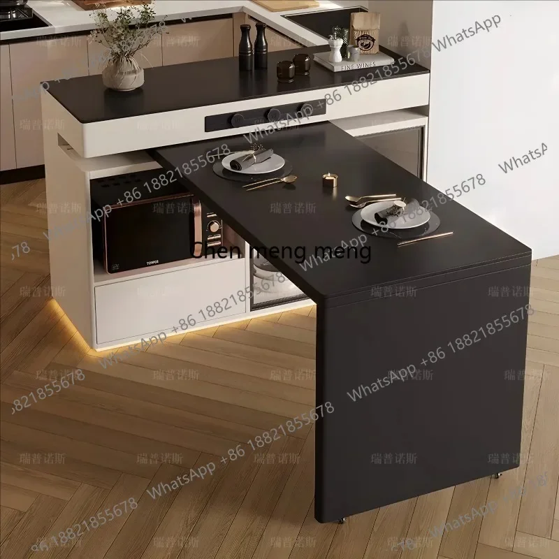 NQ52 Rotating island dining table integrated retractable rock slab household middle island kitchen black bar dining table