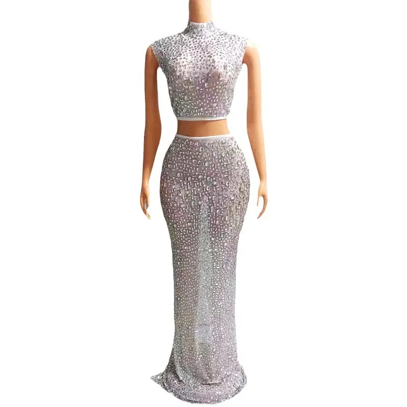 

Birthday Costume Charming Crystals Sparkly Dress Elegant Women Vestidos Para Mujer Elegantes Vestidos Con Manga Fiesta Elegantes