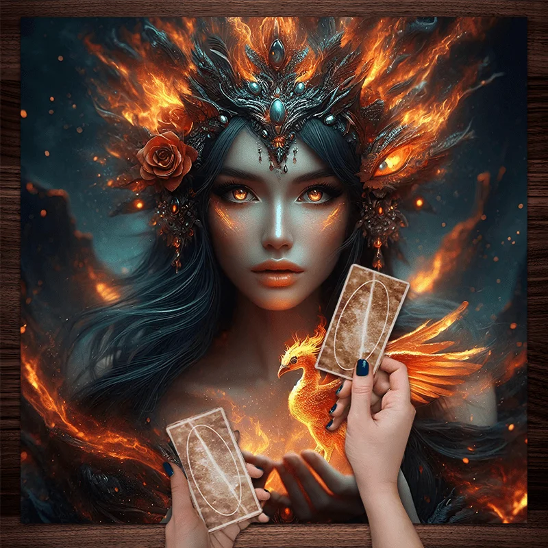  Phoenix Divination Tablecloth Golden Flame Phoenix Tarot Prophecy Round Table Altar Esoteric Decoration Stardust Effect
