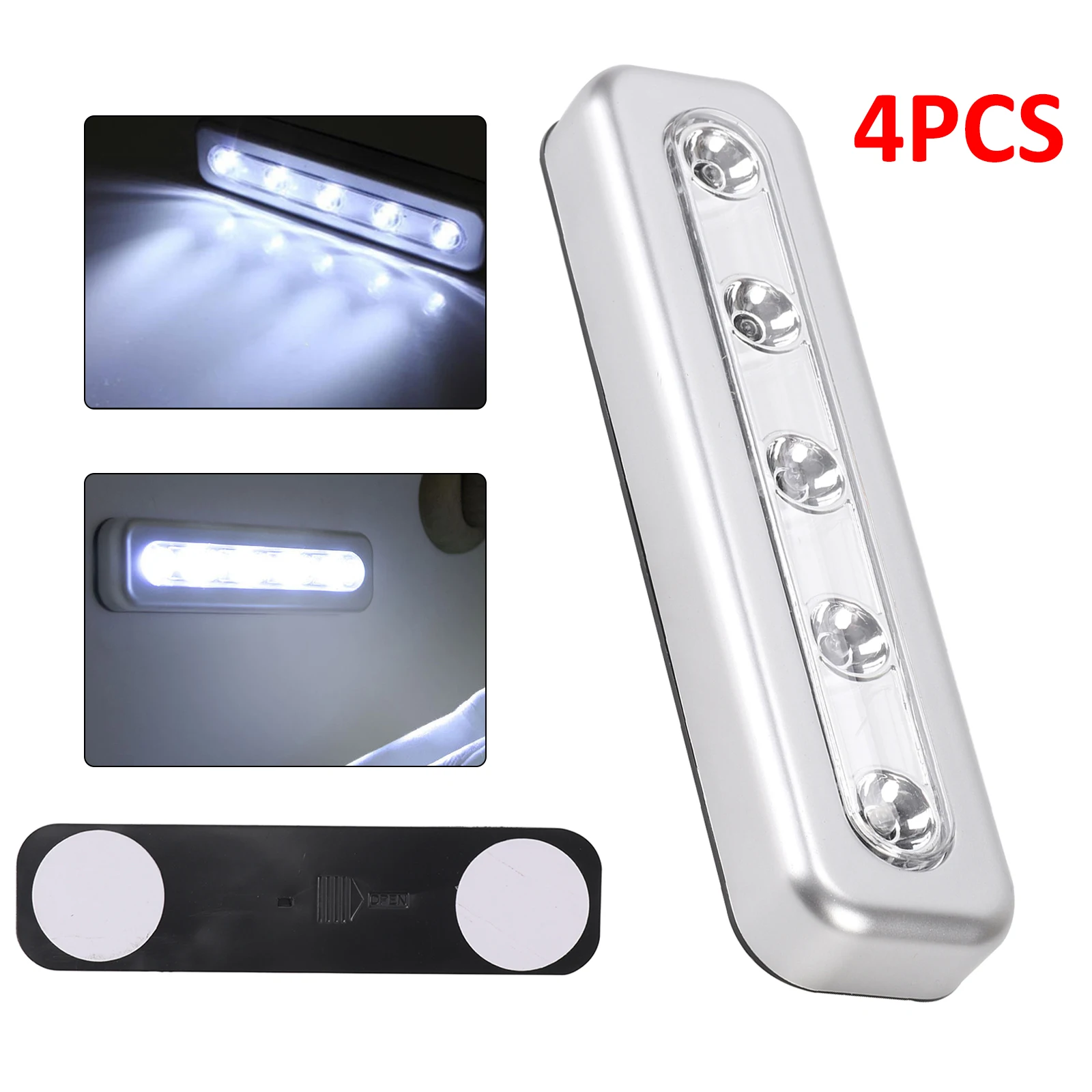 4X Silver 5LED Touch Strip Push Lights For Camper RV Caravan Kitchen Cupboard Cabinet Lamp