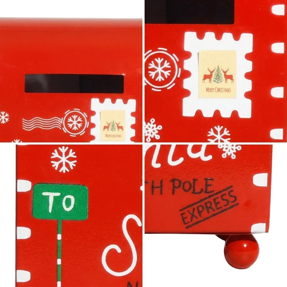 For Red Vintage Iron Mailbox Christmas Decoration For Retro Villa Home Garden Holiday Ornament Festive Porch Display Decor
