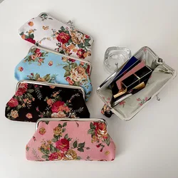 Women's Vintage Floral Pattern Coin Purse, Kiss-Lock Clutch Purse, Lightweight Wallet