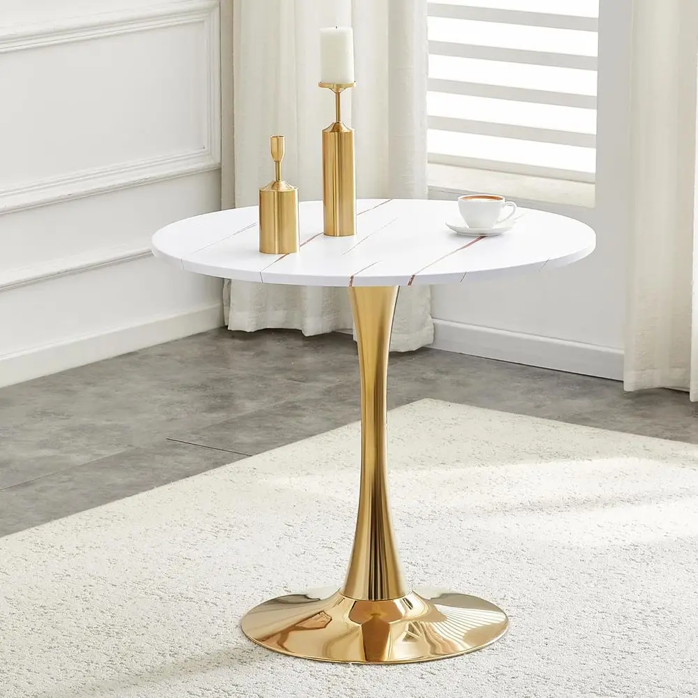 

Compact White Round Dining Table, 32 Tulip Style with Metal Base, Suitable for 2-4 People, Ideal for Apartments, Dorms, Cafes