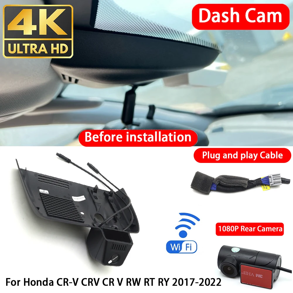Cámara para Auto 4K con Wifi, Plug & Play, Grabación en Bucle, para Honda CR-V CRV CR V RW RT RY 2017-2022, Grabación Delantera y Trasera