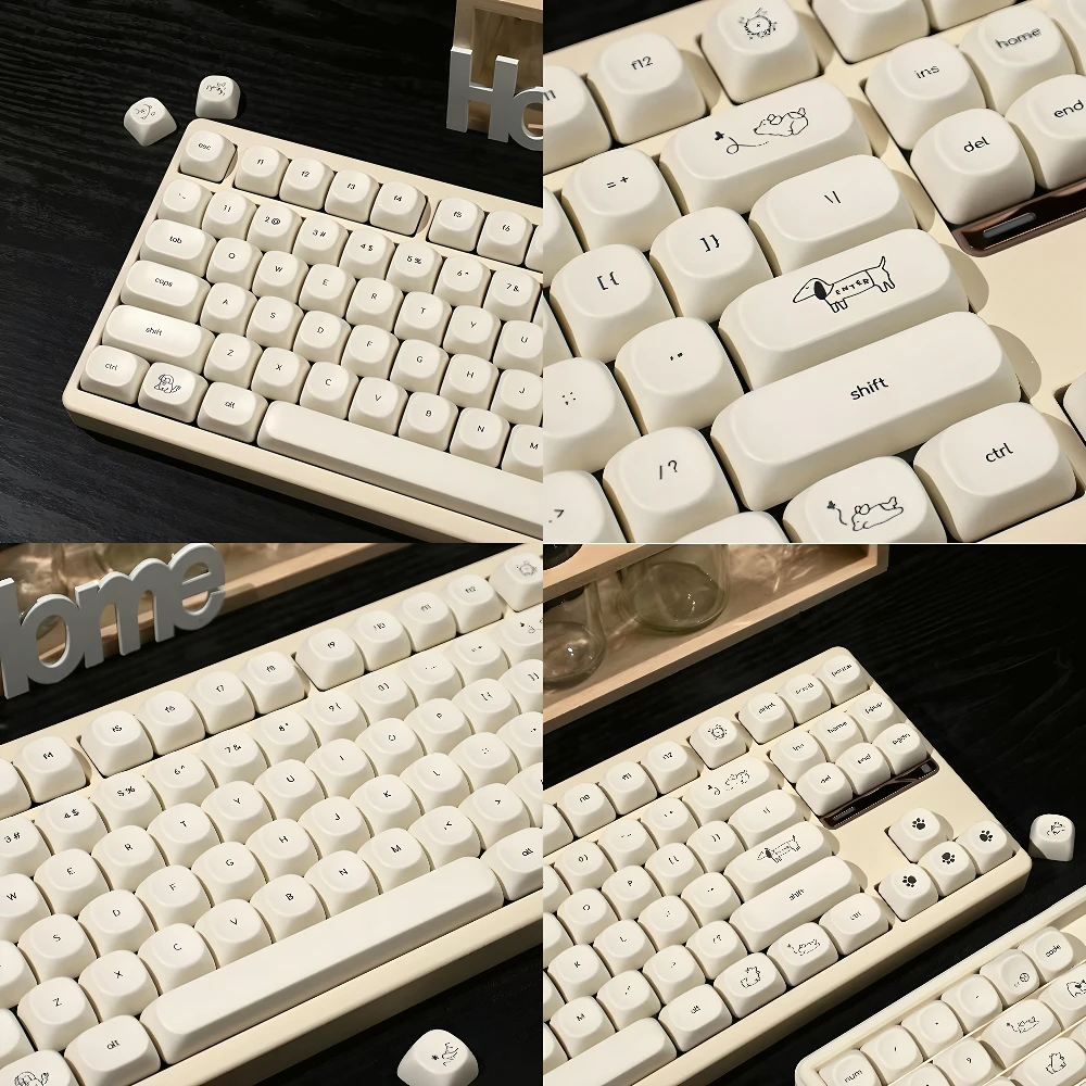 130 Keys MOA Keycaps PBT Small Font Cute Dog Simple Heat Sublimation for 60/84/98/108 Mechanical Keyboards