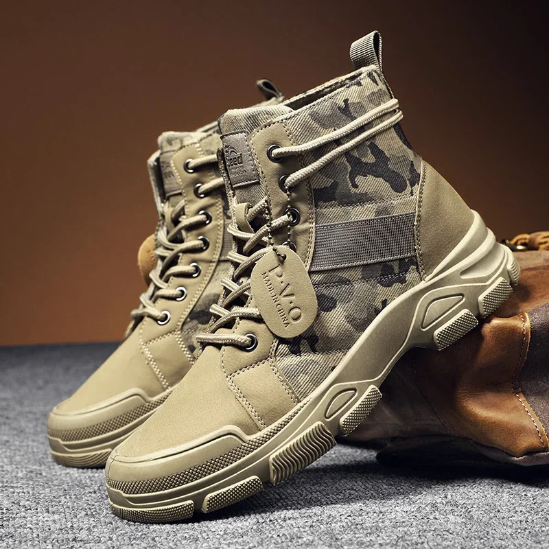 Botas camufladas de outono masculinas de alta qualidade antiderrapantes sapatos de trabalho botas mujer sapatos masculinos botas de plataforma sapatos para homens