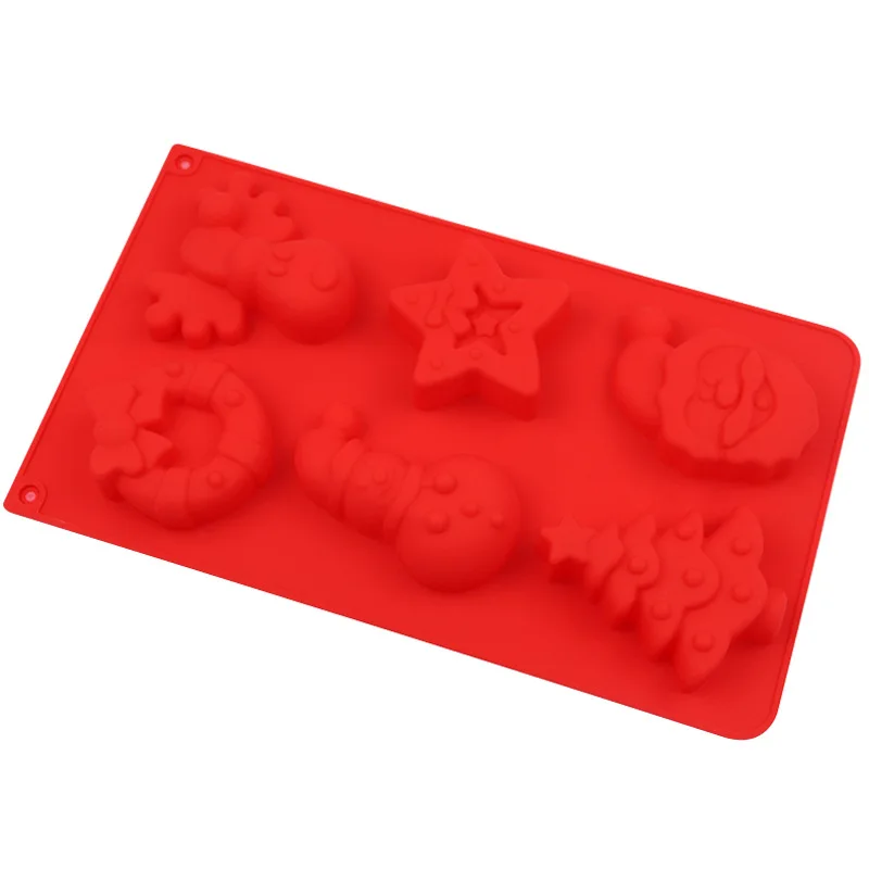 Wholesale 6-even Christmas Wreath Reindeer Silicone Cake Mold, Handmade Soap Mould, Rice Jelly Molds 726