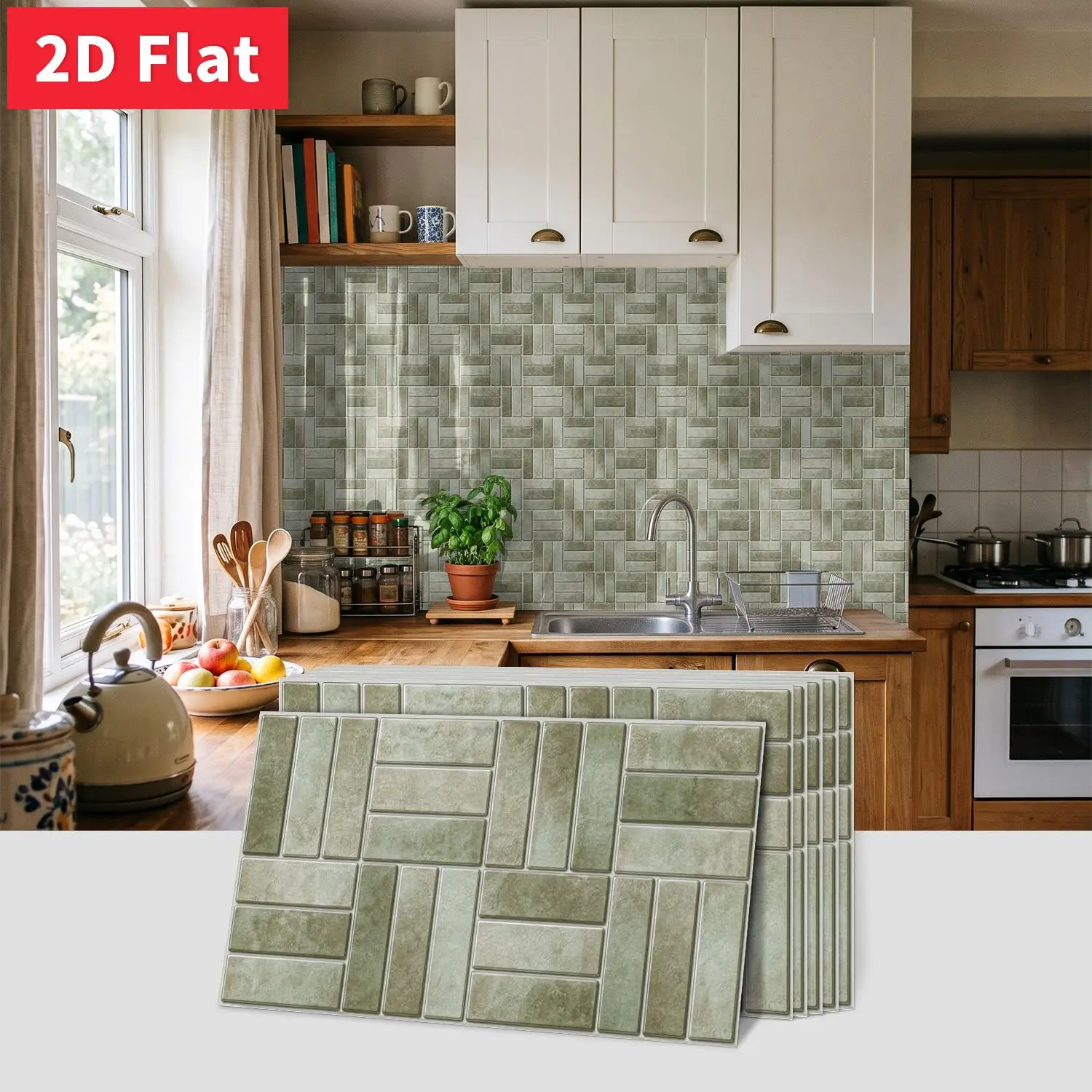 Greyish Olive Subway Tile Sticker 11.81x5.91 inch Peel and Stick HD Texture Kitchen Wall Renovation Sticker