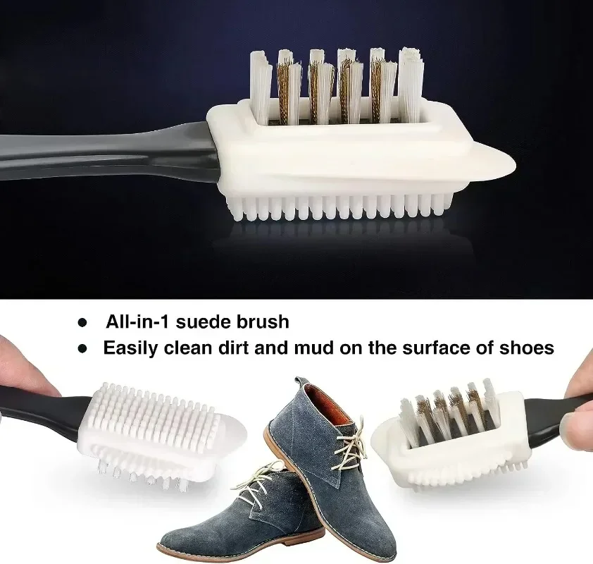 3 Side Cleaning Shoe Brush For Suede Nubuck Shoes Stain Dust Shoes Brush Steel Plastic Rubber Boot Household Cleaner Tools