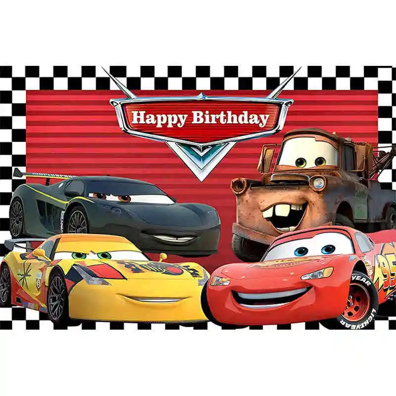 Disney Pixar Cars Birthday Backdrop for Kids Boys Birthday Party Decorations Banner Lighting McQueen Photography Background Prop