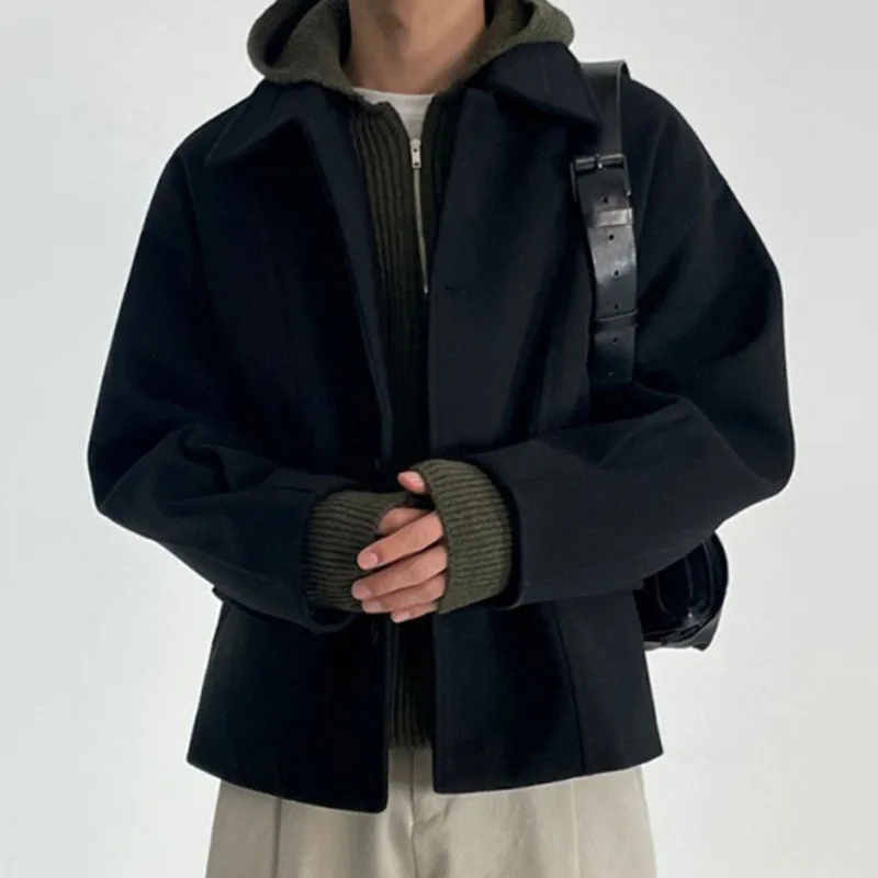 IEFB Winter Men\'s Woolen Jacket Solid Color Thickened Coat Korean Style Loose Casual Outerwear Fashion 2023 New Clothing 9C3210