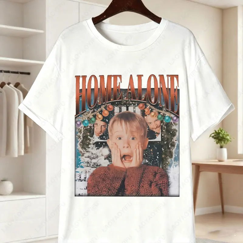 متعة المنزل وحده تي شيرت كيفن مكاليستر و الطرق الرطب الأسود عادية مستديرة الرقبة تيز الحنين 90s فيلم ملابس امرأة ملابس علوية من القطن #3