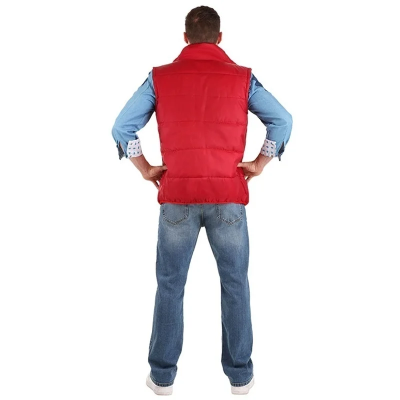 Halloween Carnival Costume para Adultos e Crianças, De Volta para o Futuro, Cosplay Jacket, Jr Marlene, Seamus, Marty McFly, Red Cotton Vest, Filme