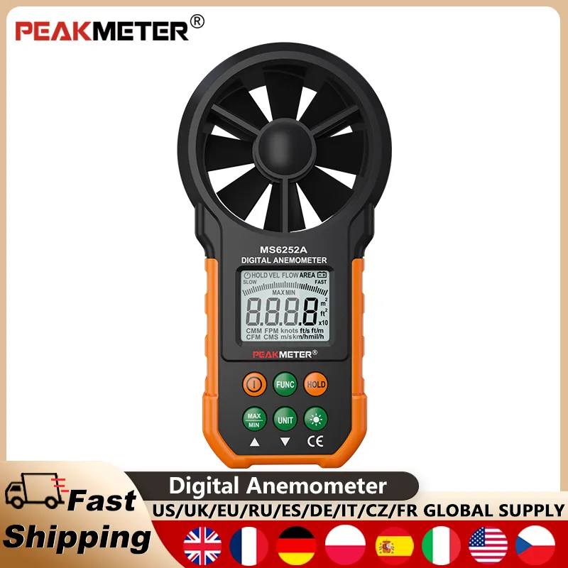 PEAKMETER PM6252A Handheld Anemometer LCD Digital Wind Speed Meter Industrial indoor and outdoor wind Speed measuring Instrument