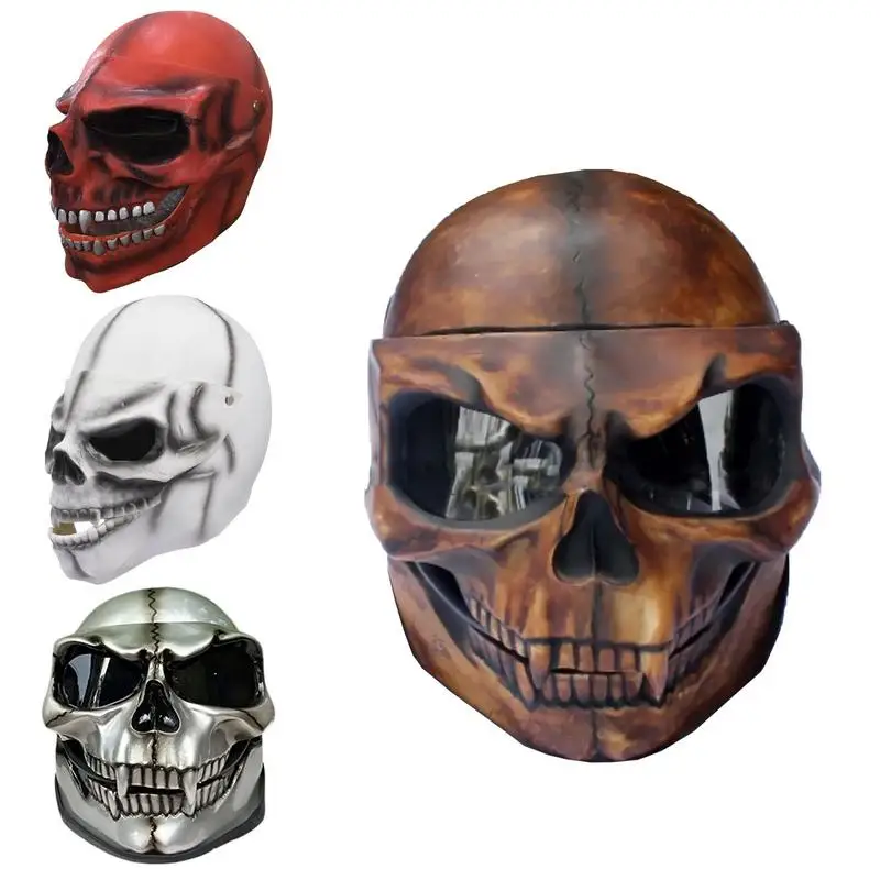 

300g Ghost Skull Helmets Full Face Motorcycle Goggles Cover Latex Scary Halloween Cosplay Props With Lens For Bike Scooter