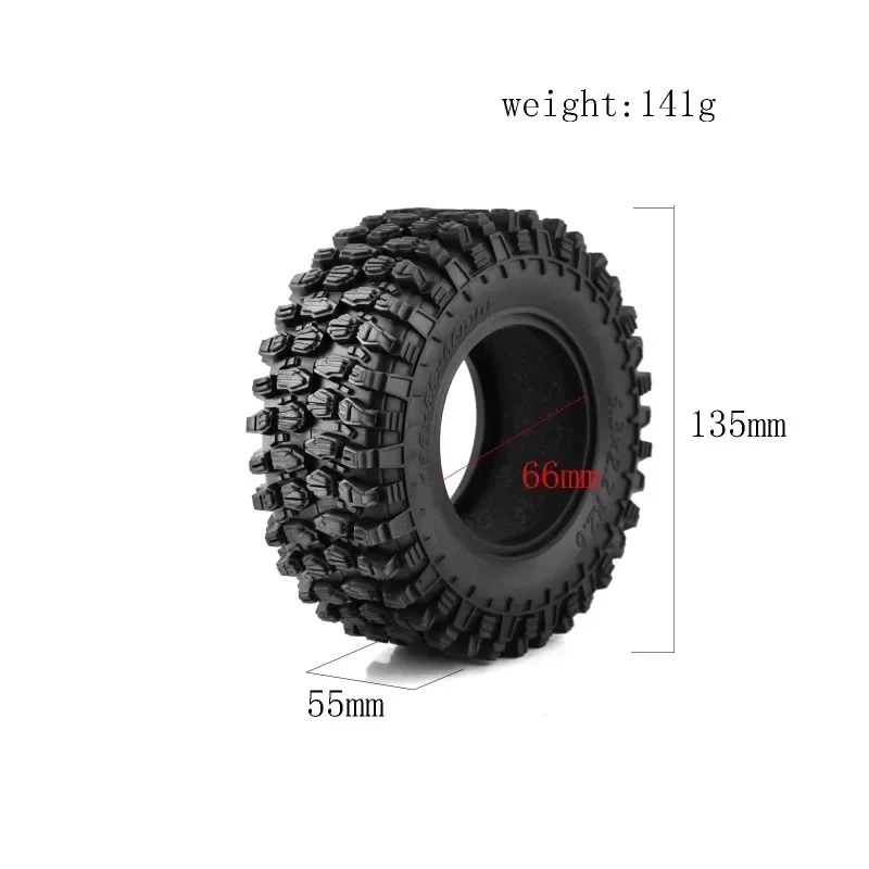 4 Stuks 2.6 Inch Metalen Beadlock Velg 135 Mm Rubberen Band Band Voor 1/10 Rc Crawler Auto Axiale SCX10 Wraith RR10 Capra, 1