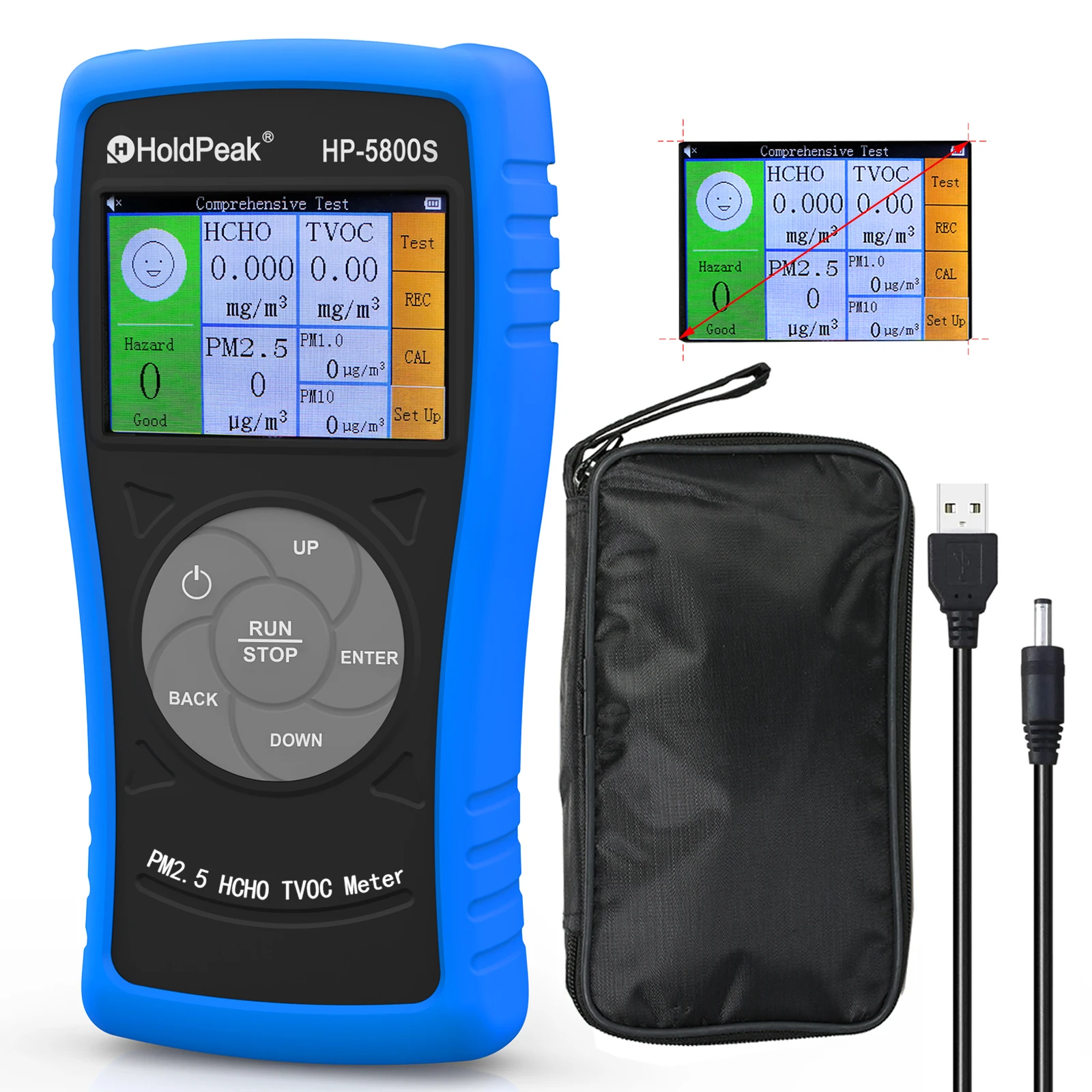Monitor de Qualidade do ar para Interior e Exterior Detector de Formaldeído Teste Pm2.5 Pm10 Hcho Tvoc Usb Recarregável em Hp5800s