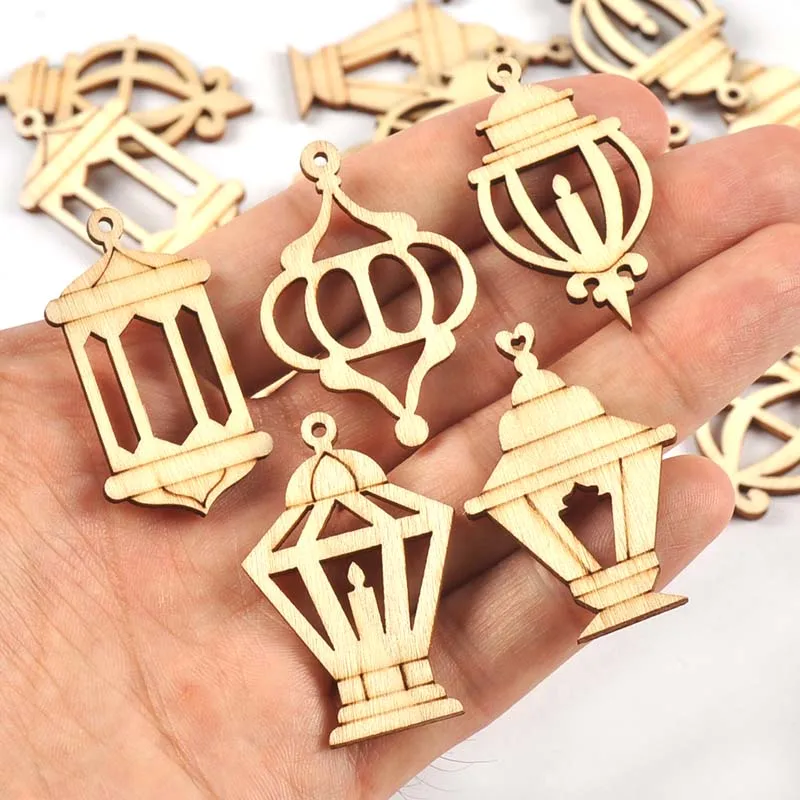 25pcs 25x40mm Eid Mubarak Wooden Pendants Party Supplies Hanging Ornaments Wood Crafts Ramadan Home Muslim Islamic Decor C3420