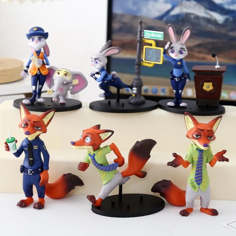 

6pcs/set 11cm Crazy Animal City Animal Rabbit Judy Fox Nick Desktop Decoration Ornament Children's Toys Christmas Brithday Gift