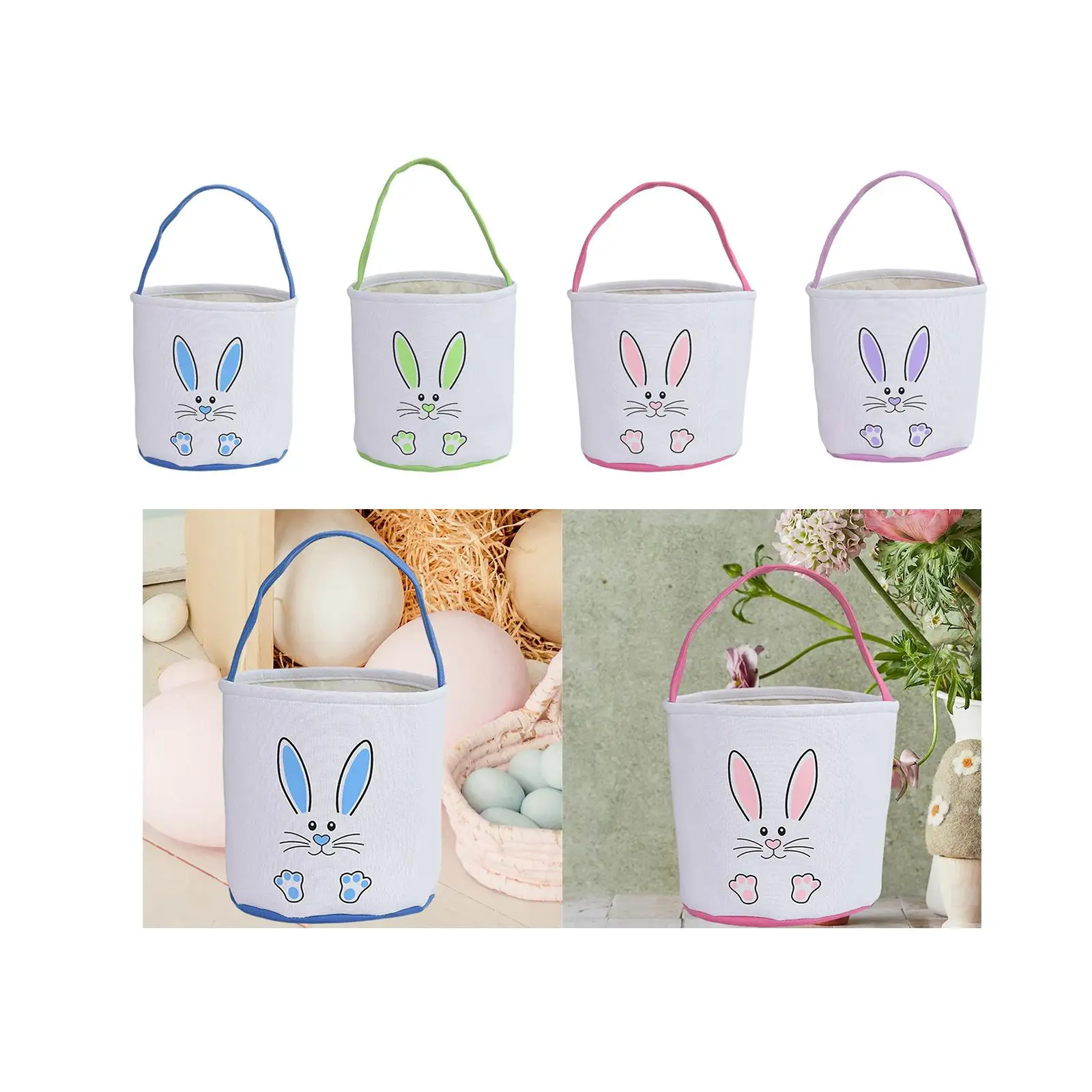 

Canvas Easter Bunny Basket Bag Reusable Cute Pattern 23x24cm Portable for Egg Finding Lightweight
