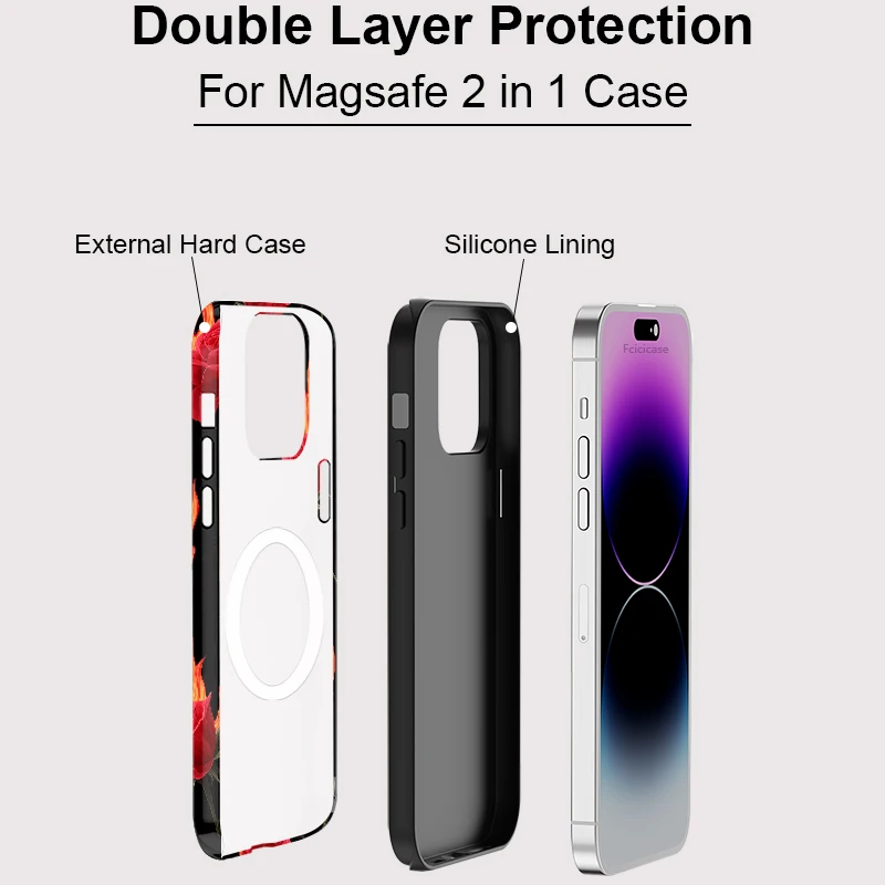 Fcicicase حافظة هاتف شحن لاسلكي ناعم لهاتف آيفون 15 16 برو ماكس 11 12 13 14 Plus 17 زهرة مغناطيسية هوائية لتغطية Magsafe