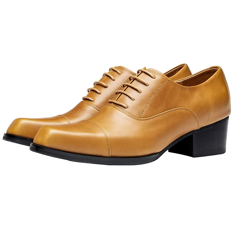 

Fashion Mens Genuine Leather High Heels Luxury Handmade Comfortable 2026 Autumn New British Style 5 Cm Height Dress Shoes Male